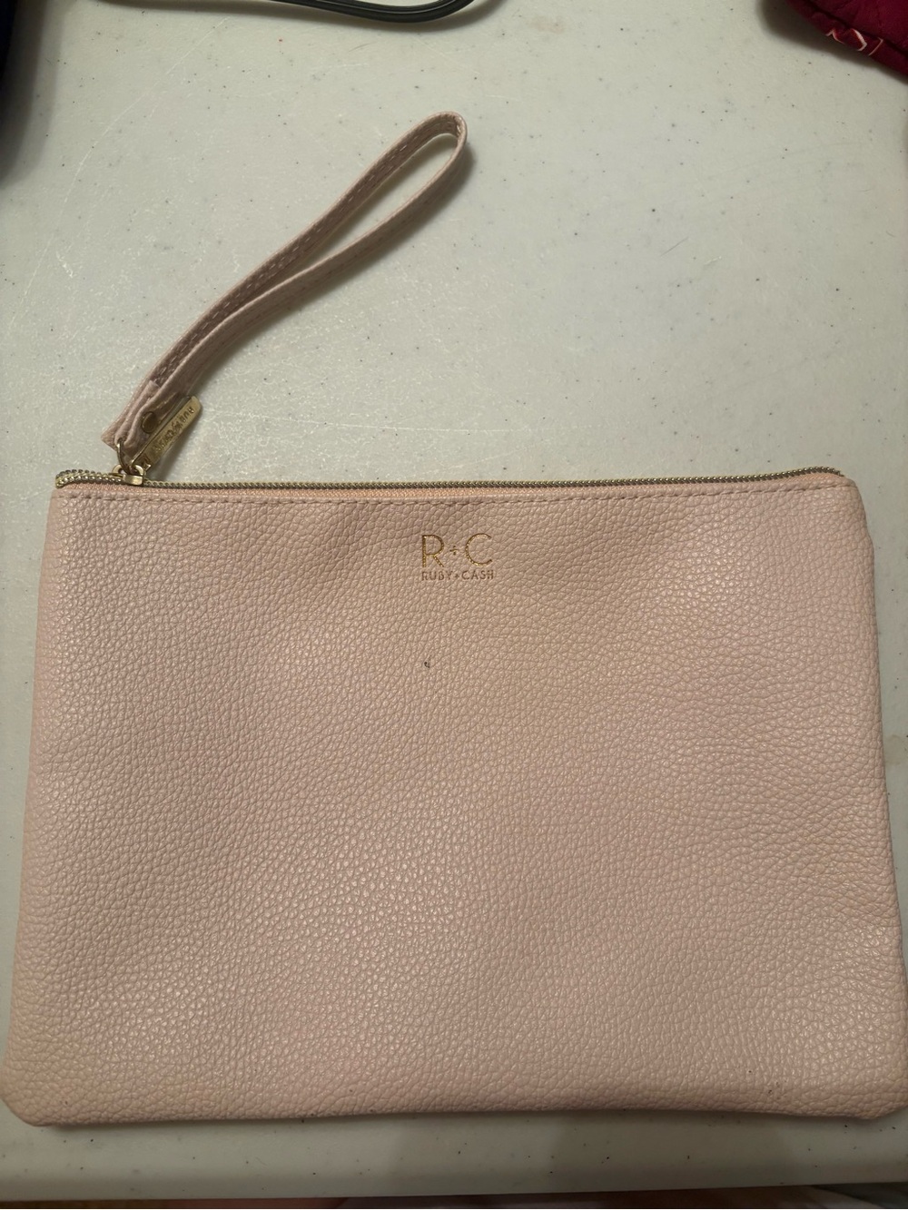 Pink Pebbled Leather Wristlet Clutch